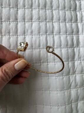 Gold Tone Crystal Open Cuff Bracelet - Elegant Women's Jewelry